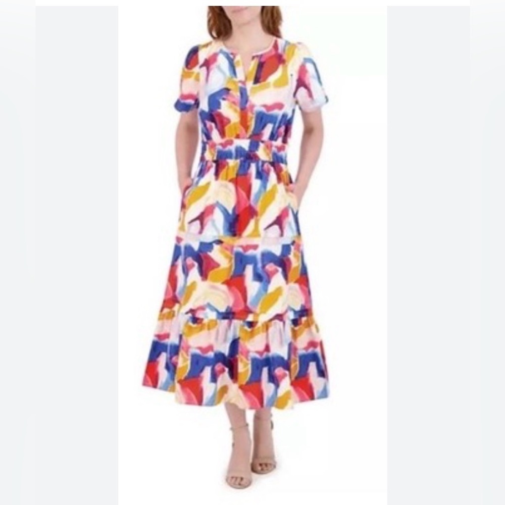 French Connection Multicolor Abstract Midi Dress
